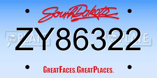 ZY86322 South Dakota License Plate