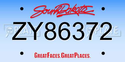 ZY86372 South Dakota License Plate