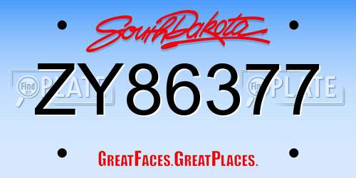 ZY86377 South Dakota License Plate