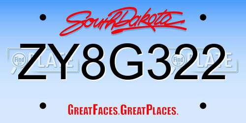 ZY8G322 South Dakota License Plate