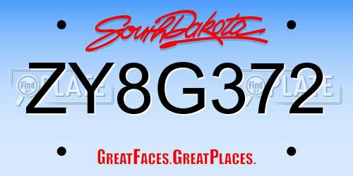 ZY8G372 South Dakota License Plate