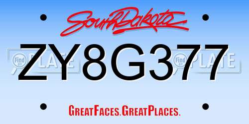 ZY8G377 South Dakota License Plate