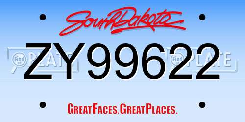 ZY99622 South Dakota License Plate