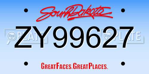 ZY99627 South Dakota License Plate