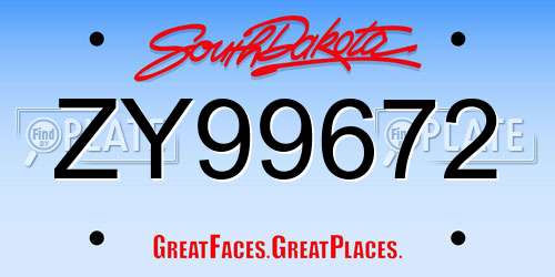 ZY99672 South Dakota License Plate
