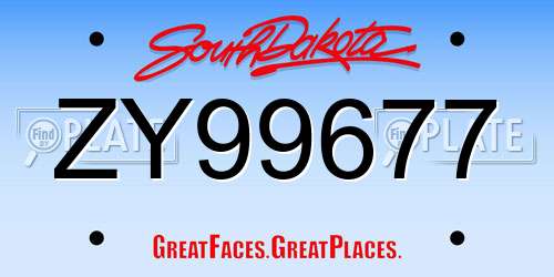 ZY99677 South Dakota License Plate