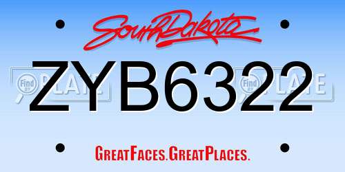 ZYB6322 South Dakota License Plate