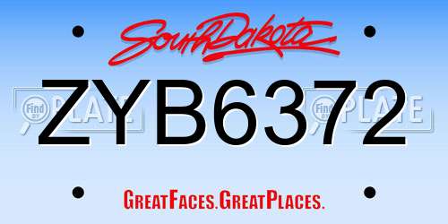 ZYB6372 South Dakota License Plate