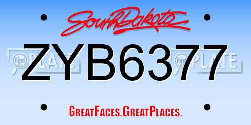 ZYB6377 South Dakota License Plate