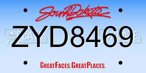 ZYD8469 South Dakota License Plate