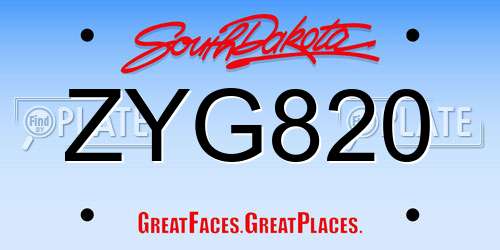 ZYG820 South Dakota License Plate