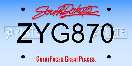 ZYG870 South Dakota License Plate