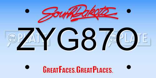ZYG87O South Dakota License Plate