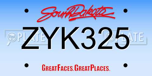 ZYK325 South Dakota License Plate