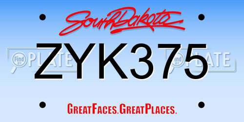 ZYK375 South Dakota License Plate