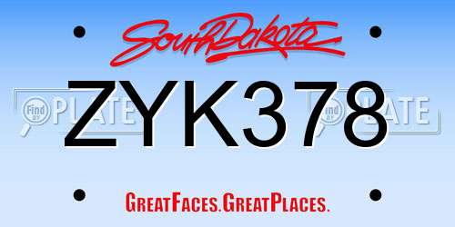 ZYK378 South Dakota License Plate