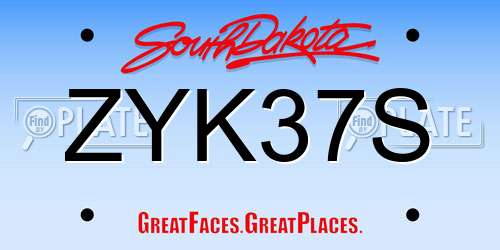ZYK37S South Dakota License Plate