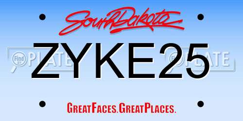 ZYKE25 South Dakota License Plate
