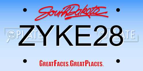 ZYKE28 South Dakota License Plate