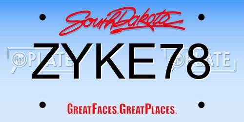 ZYKE78 South Dakota License Plate