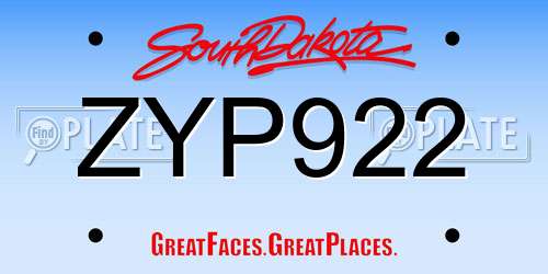 ZYP922 South Dakota License Plate
