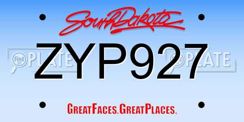 ZYP927 South Dakota License Plate