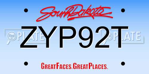 ZYP92T South Dakota License Plate