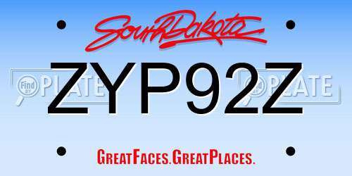 ZYP92Z South Dakota License Plate