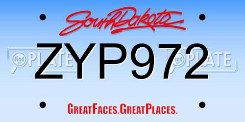 ZYP972 South Dakota License Plate