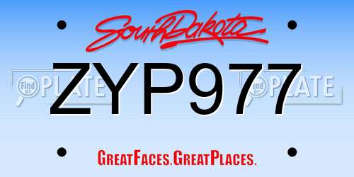 ZYP977 South Dakota License Plate
