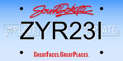 ZYR23I South Dakota License Plate