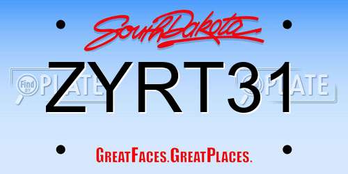 ZYRT31 South Dakota License Plate