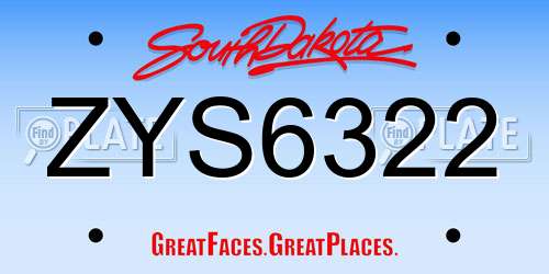 ZYS6322 South Dakota License Plate