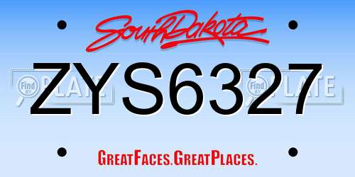 ZYS6327 South Dakota License Plate
