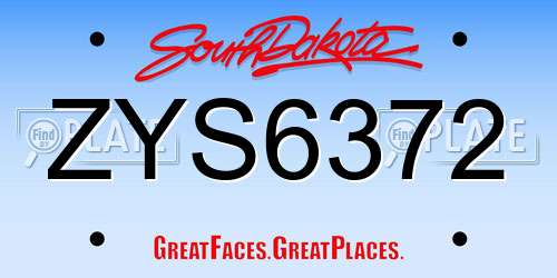 ZYS6372 South Dakota License Plate