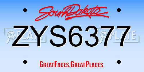 ZYS6377 South Dakota License Plate
