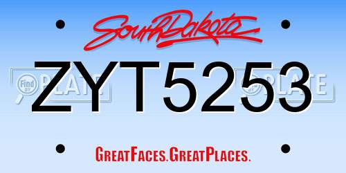 ZYT5253 South Dakota License Plate