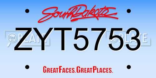 ZYT5753 South Dakota License Plate