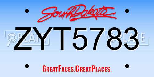 ZYT5783 South Dakota License Plate