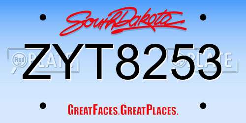 ZYT8253 South Dakota License Plate