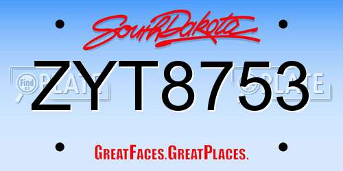 ZYT8753 South Dakota License Plate