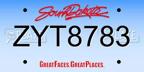 ZYT8783 South Dakota License Plate