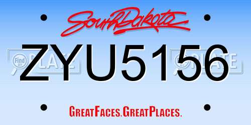 ZYU5156 South Dakota License Plate