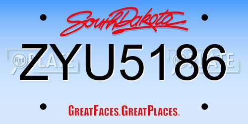 ZYU5186 South Dakota License Plate