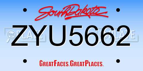 ZYU5662 South Dakota License Plate