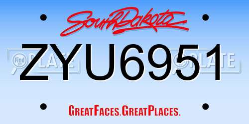 ZYU6951 South Dakota License Plate