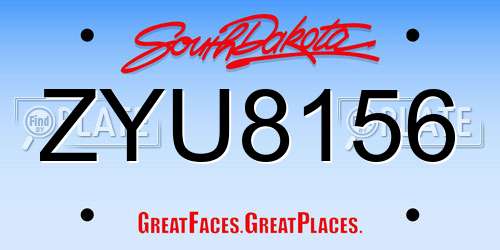 ZYU8156 South Dakota License Plate