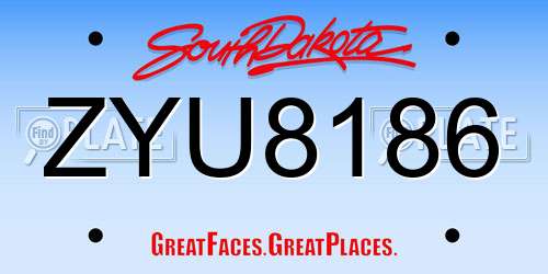 ZYU8186 South Dakota License Plate