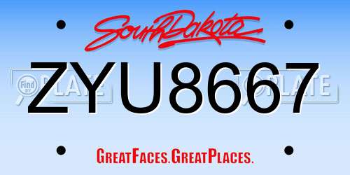 ZYU8667 South Dakota License Plate