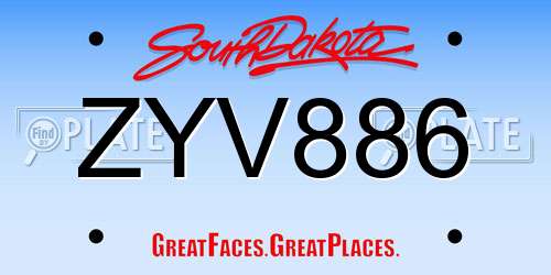 ZYV886 South Dakota License Plate